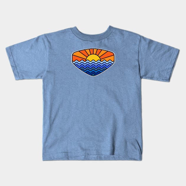 Sunset + Ocean Waves Kids T-Shirt by roboticaldad